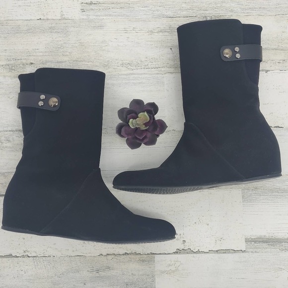 Stuart Weitzman Black Zip Up Mid Calf Boots Classic Size 9.5 - Picture 1 of 8